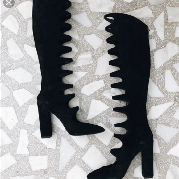 Saint Laurent Velvet Cut Out Knee Boots - Picture 3 of 3
